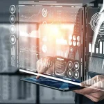 Professionisti analizzano dati con visualizzazioni AI, evidenziando le applicazioni dell'intelligenza artificiale nel business per l'innovazione.