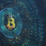 Infrastruktura blockchainowa z ikoną bitcoina.