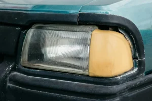 Mężczyzna dokładnie ogląda silnik używanego samochodu, sprawdzając jego stan techniczny, co pomaga uniknąć oszustw handlarzy samochodów.
